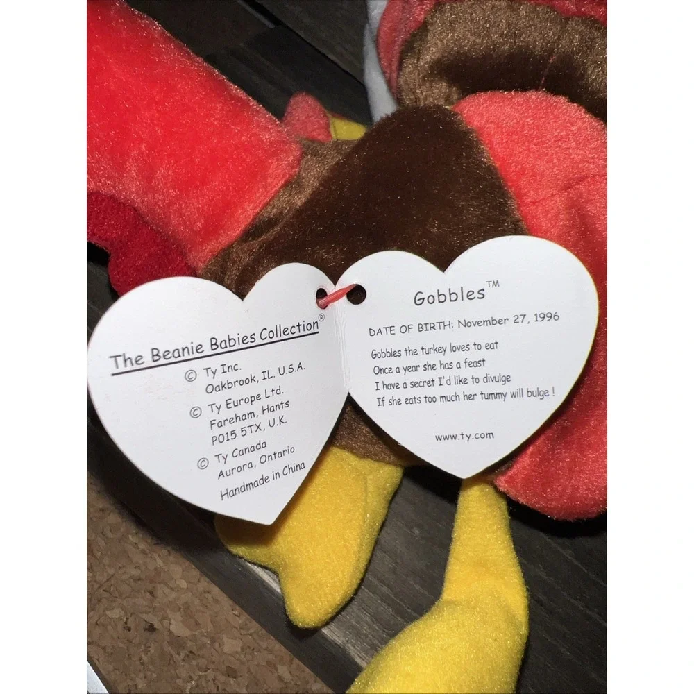 Ty Beanie Baby Gobbles the Turkey 1996 Thanksgiving Plush Brown Red White 4034